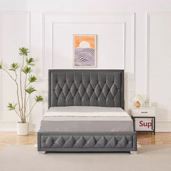Chelsea Gas Lift Bed With storage | Button Studs Headboard | Mattress(optional)
