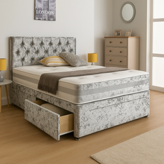 Crushed Divan Bed Set with Drawer and Mattress Options