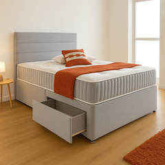 Paneled Divan Bed Set with Drawer and Mattress Options