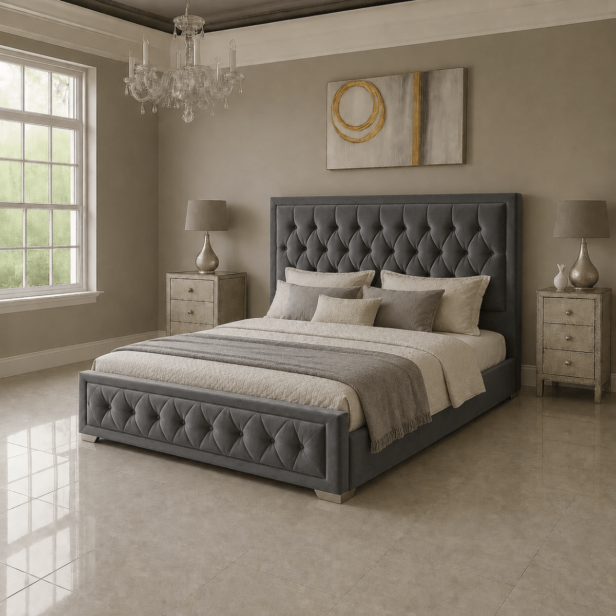 Chelsea Gas Lift Bed With storage | Button Studs Headboard | Mattress(optional) - Barclay Beds