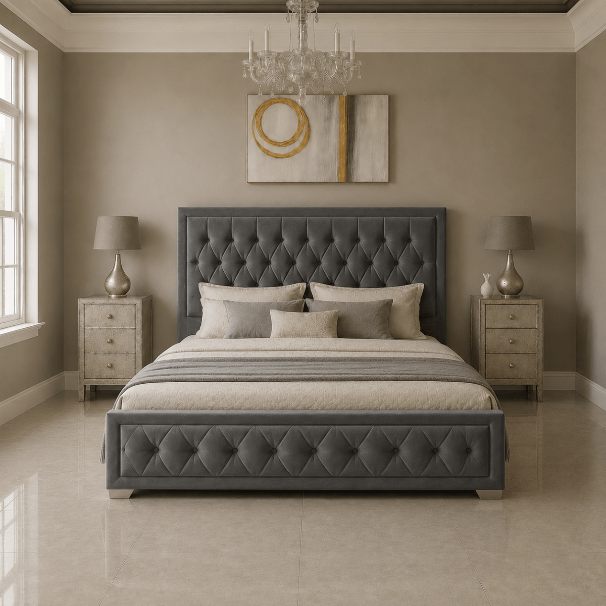 Chelsea Gas Lift Bed With storage | Button Studs Headboard | Mattress(optional) - Barclay Beds