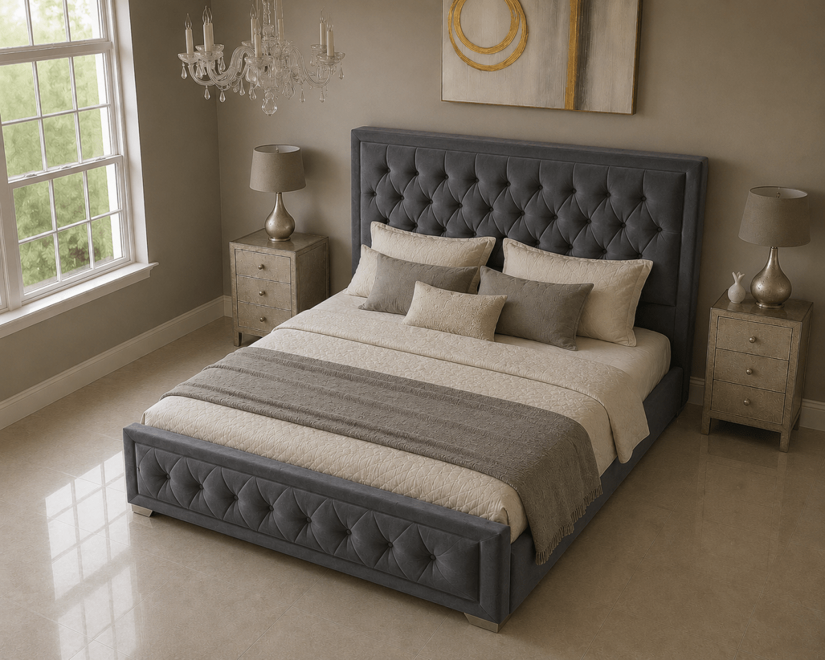 Chelsea Gas Lift Bed With storage | Button Studs Headboard | Mattress(optional) - Barclay Beds