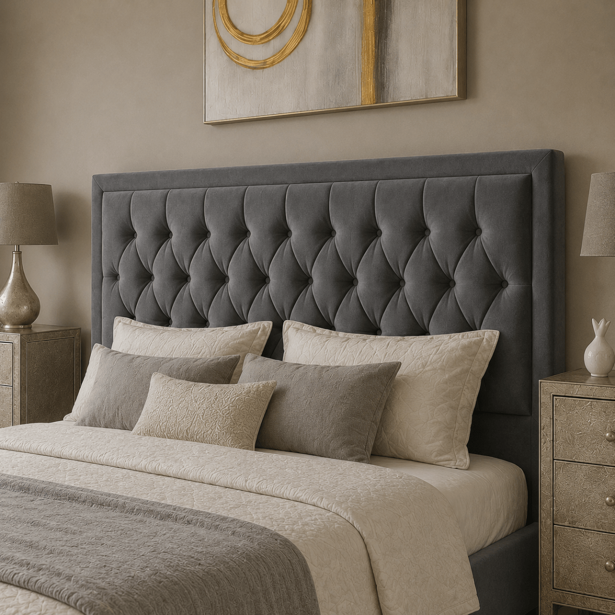 Chelsea Gas Lift Bed With storage | Button Studs Headboard | Mattress(optional) - Barclay Beds