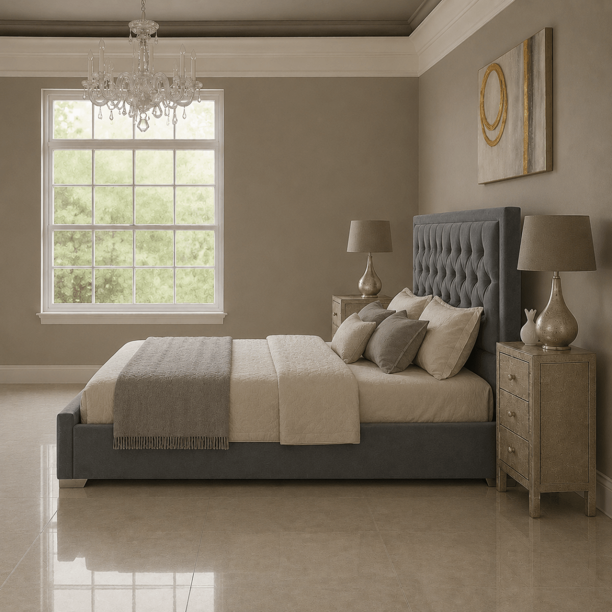 Chelsea Gas Lift Bed With storage | Button Studs Headboard | Mattress(optional) - Barclay Beds