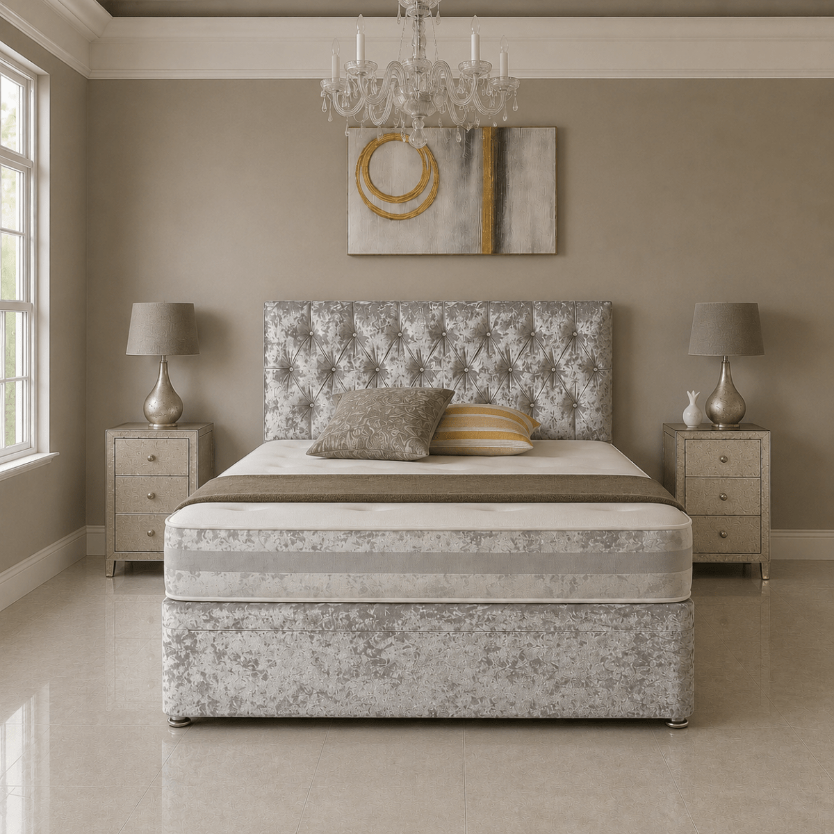 Crushed Divan Bed Set with Drawer and Mattress Options - Barclay Beds