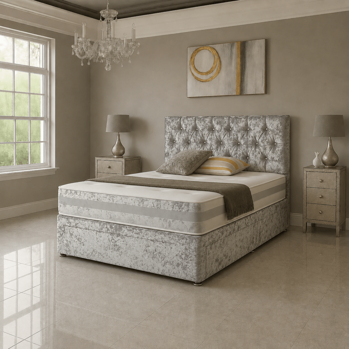 Crushed Divan Bed Set with Drawer and Mattress Options - Barclay Beds