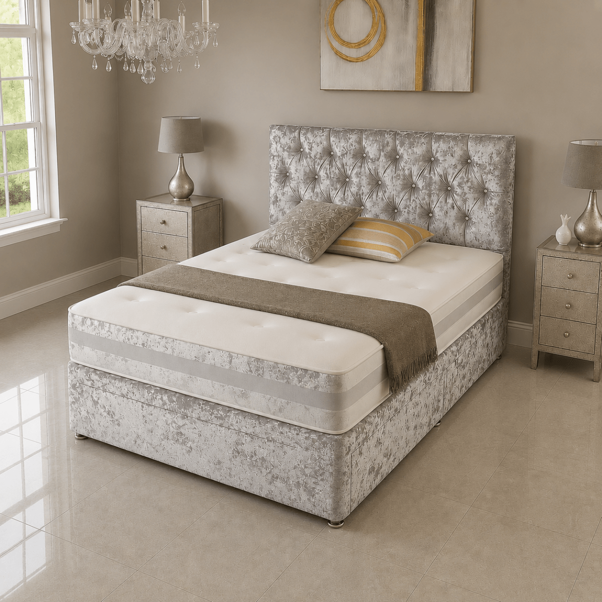 Crushed Divan Bed Set with Drawer and Mattress Options - Barclay Beds