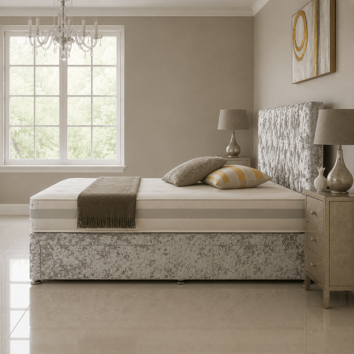 Crushed Divan Bed Set with Drawer and Mattress Options - Barclay Beds