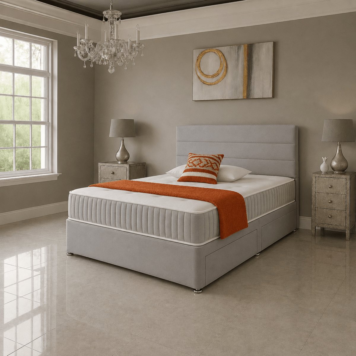 Paneled Divan Bed Set with Drawer and Mattress Options - Barclay Beds