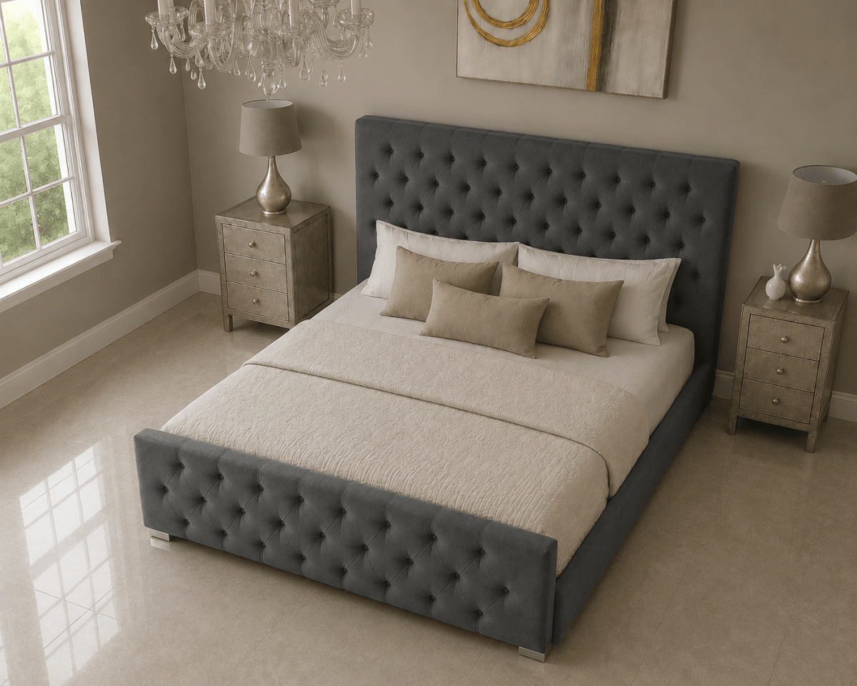 Rio Upholstered Plush Velvet Ottoman Bed With Gas Lift Storage - Barclay Beds