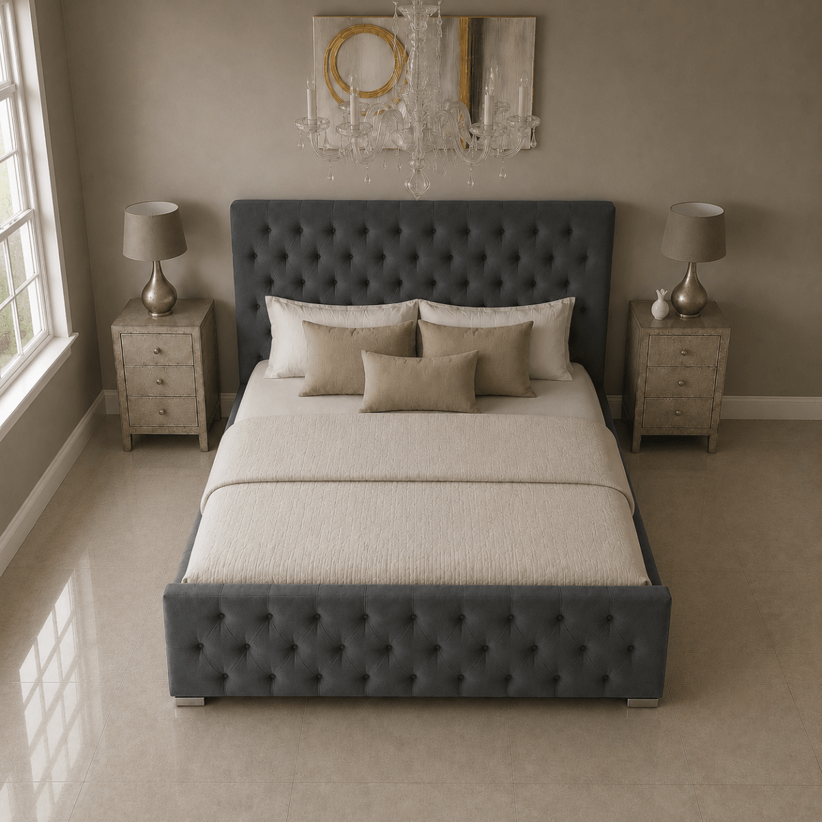 Rio Upholstered Plush Velvet Ottoman Bed With Gas Lift Storage - Barclay Beds