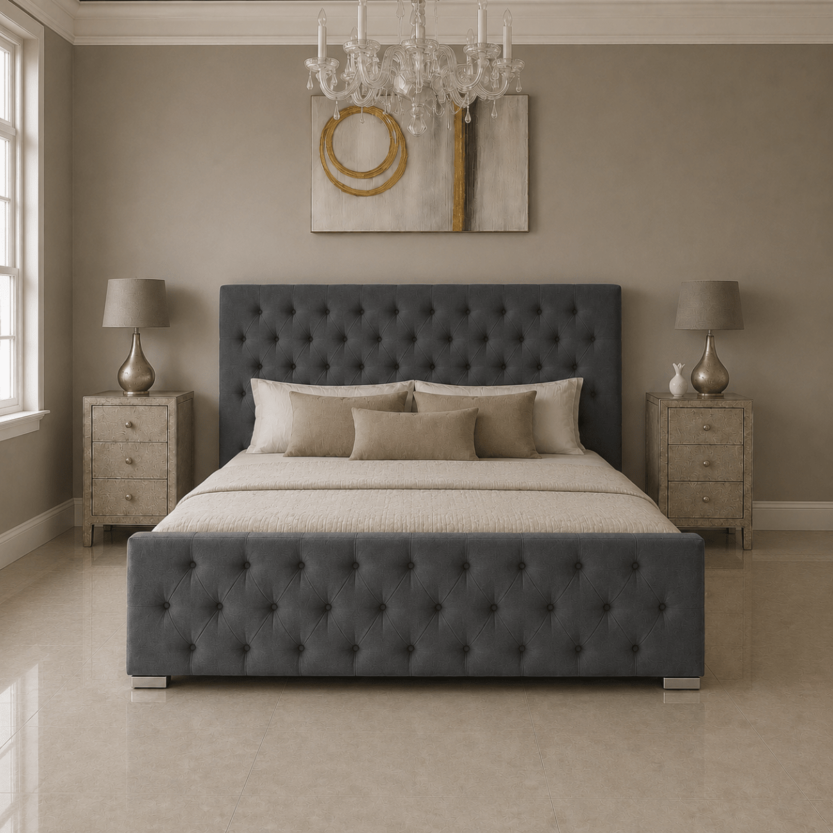 Rio Upholstered Plush Velvet Ottoman Bed With Gas Lift Storage - Barclay Beds