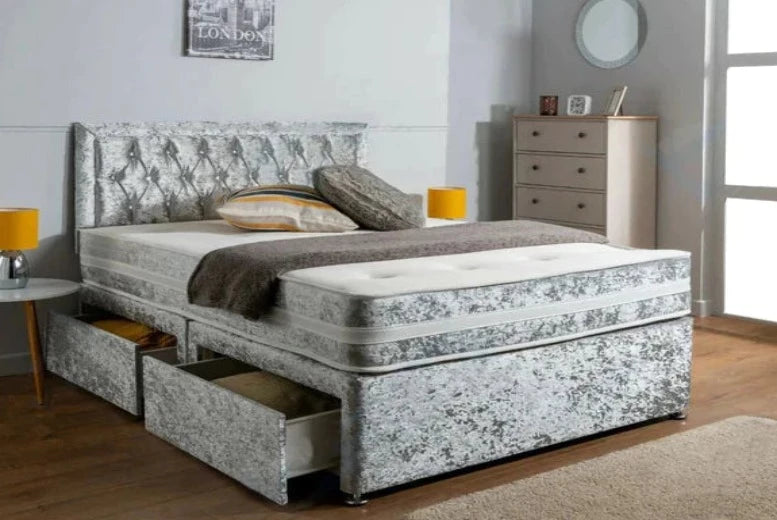Crushed Divan Bed Set with Drawer and Mattress Options