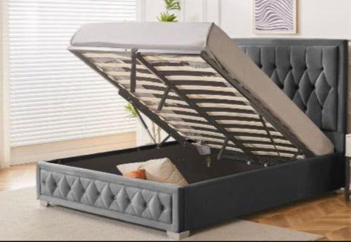 Chelsea Gas Lift Bed With storage | Button Studs Headboard | Mattress(optional)