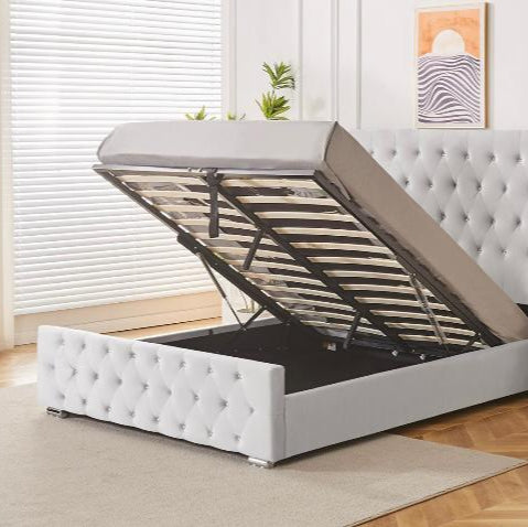 Rio Upholstered Plush Velvet Ottoman Bed With Gas Lift Storage