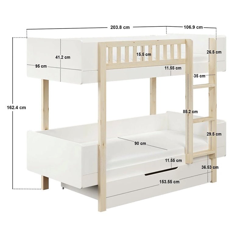 Larvik Scandinavian Pine Bunk Bed with Storage - Barclay Beds