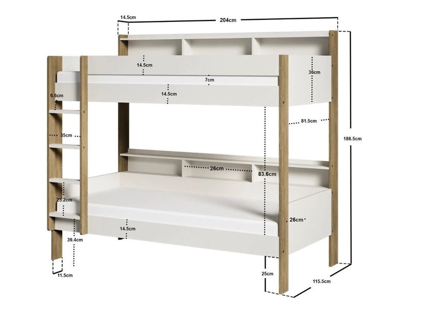 Lund Solid Wood Bunk Bed with Shelves - Barclay Beds