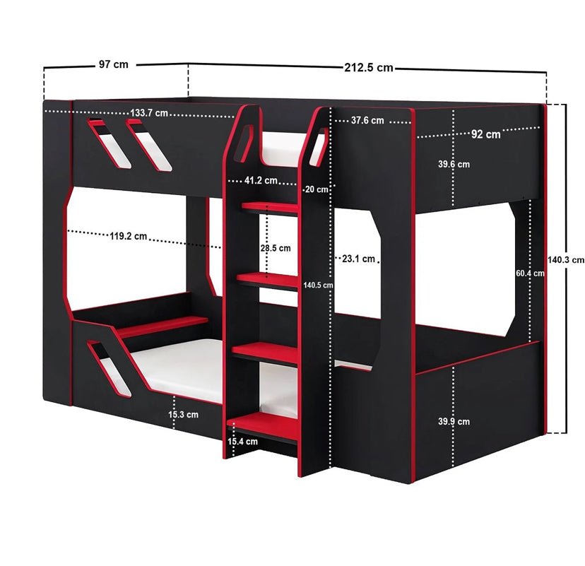 Oulu Gaming Bunk Bed in Black and Red - Barclay Beds