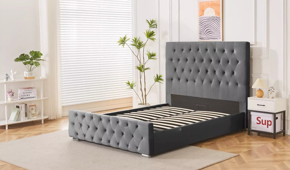 Rio Upholstered Plush Velvet Ottoman Bed With Gas Lift Storage - Barclay Beds