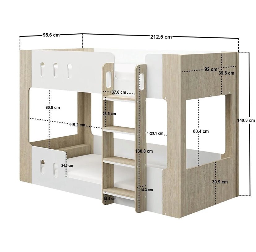 Vaasa Low Bunk Bed in White and Oak - Barclay Beds